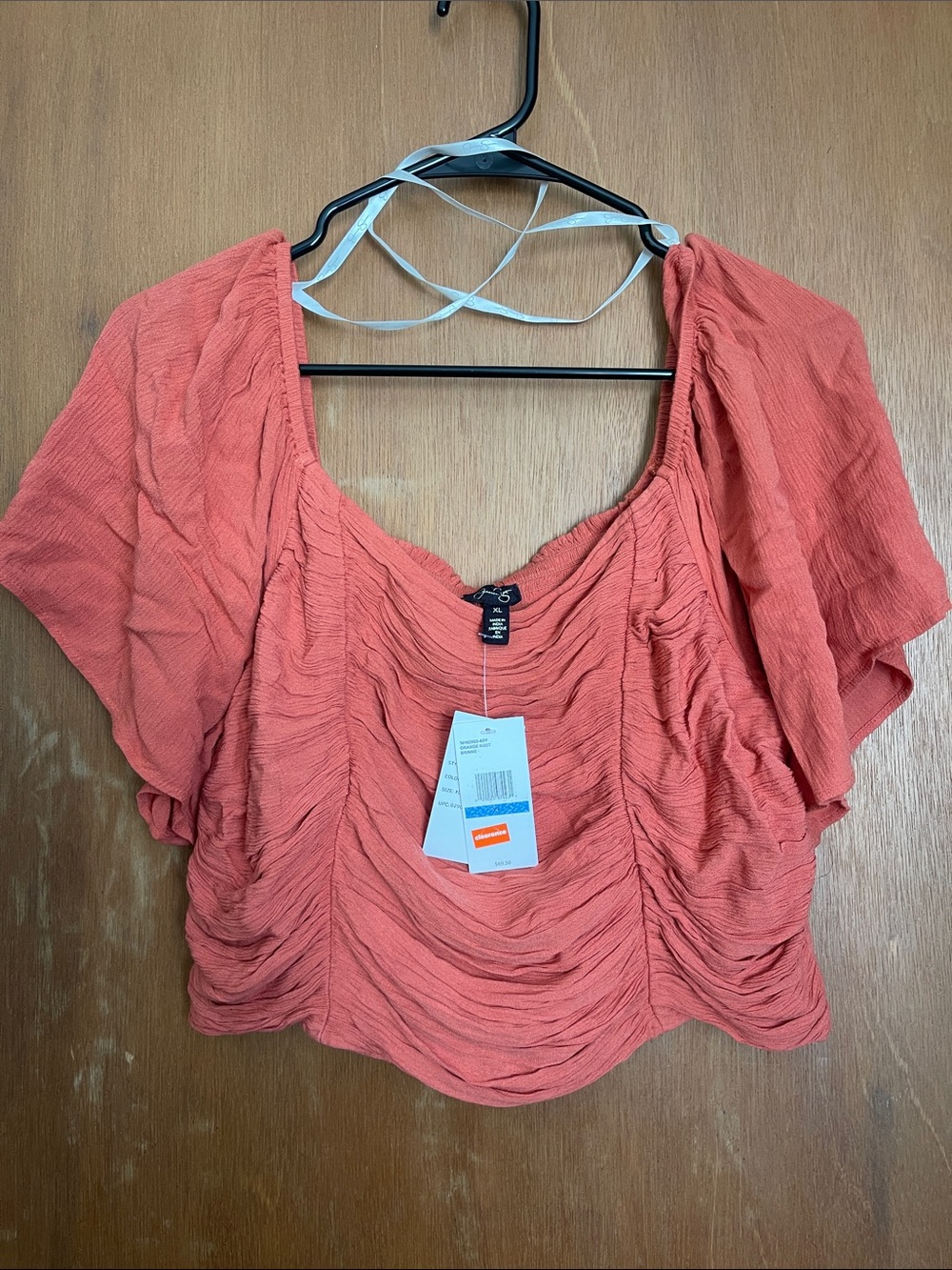 Jessica Simpson Orange/Rust Ruched Flutter Sleeve Crop Top